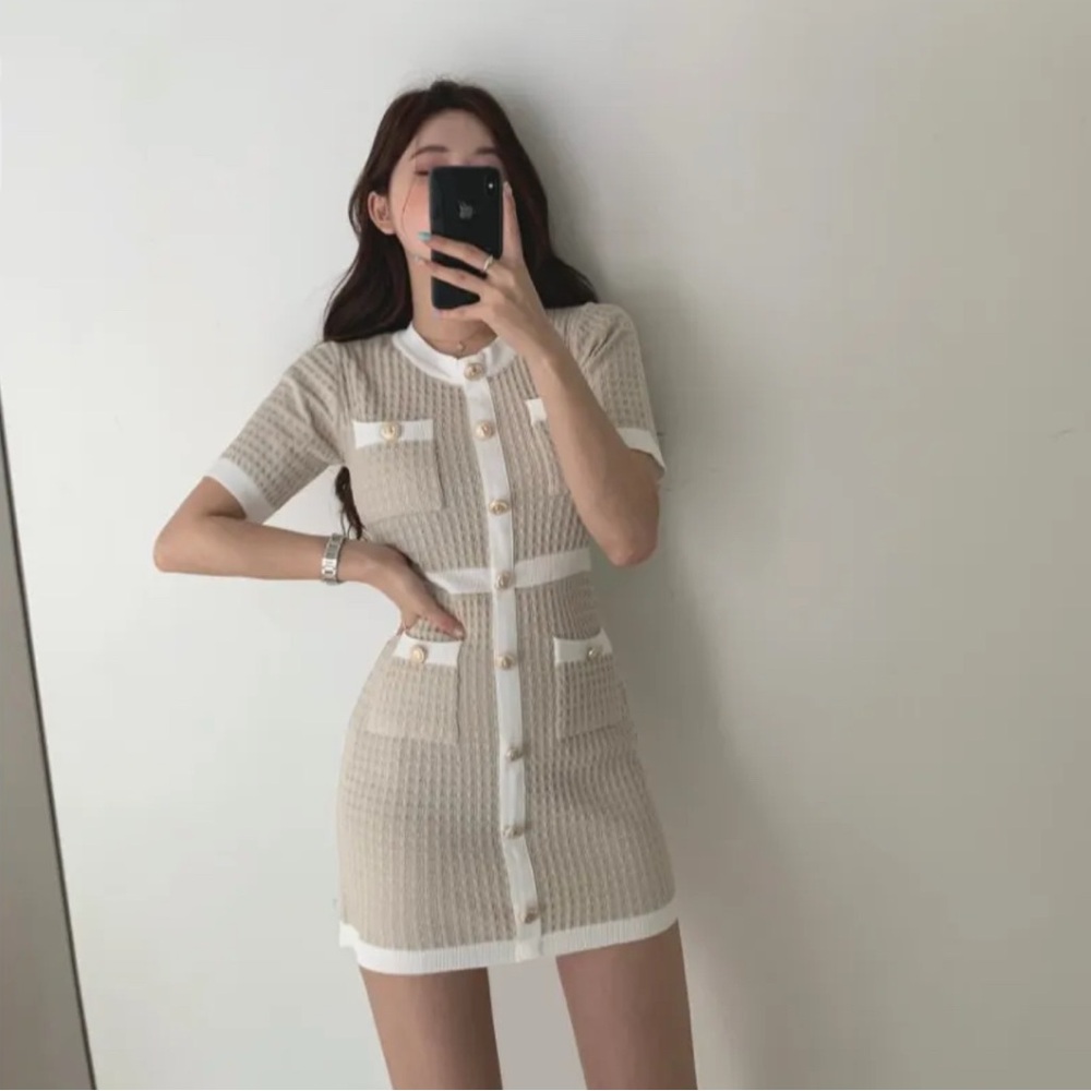 YesStyle Beige and White Mini Dress